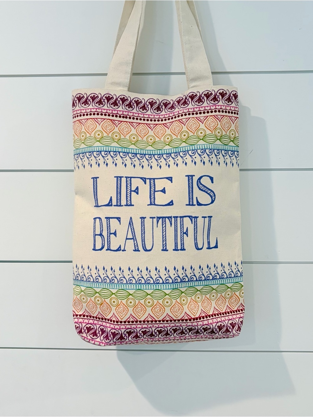 Boho Cottagecore Canvas Tote Bag Life Is Beautiful Rainbow Festival Travel - Picture 4 of 9